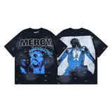 Men's short-sleeve t-shirt - washed print with hotfix rhinestones - premium cotton - high quality