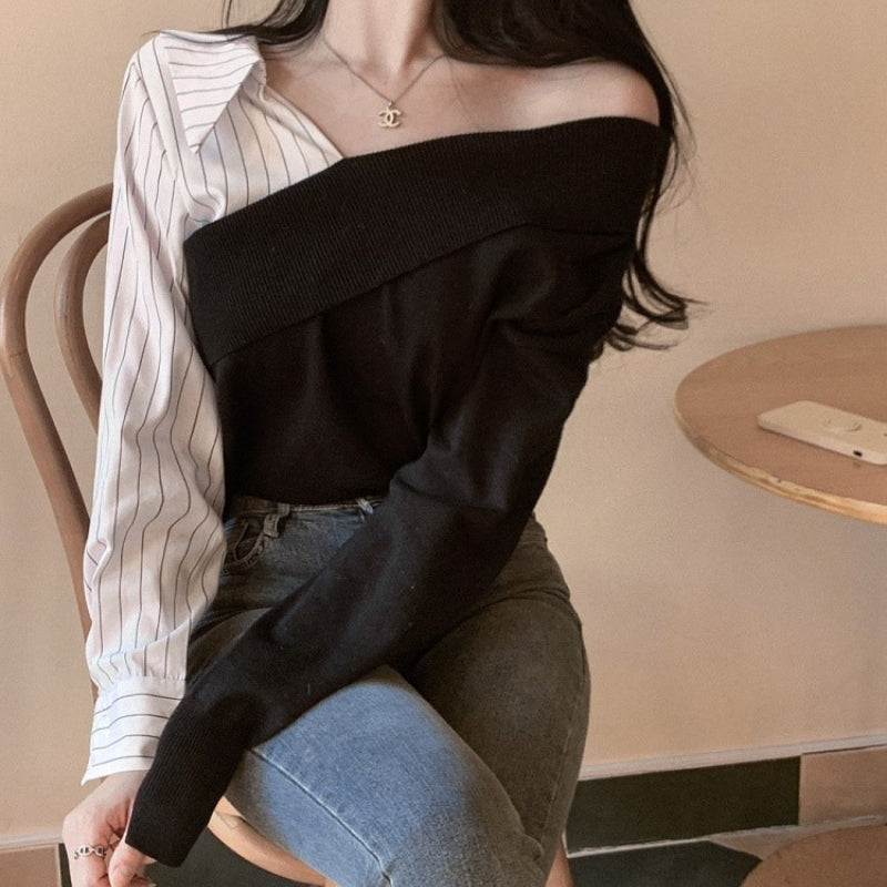 Women Long Sleeve Shirt Sweater Striped Shirt Top for Women