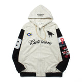 Hip-hop hoodie american high street distressed embroidered pegasus zipper hoodie sweatshirt terry looseoutwear trendy