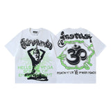 Men's short-sleeve t-shirt - washed print with hotfix rhinestones - premium cotton - high quality