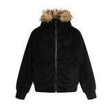 Unisex Down Jacket Men's Autumn Vintage Fleece Neck Plush Zip Hoodie