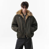 Unisex down jacket men's winter retro fur collar