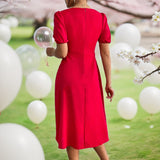 Graduation Dresses Split Fork Puff Sleeve Red Dress
