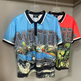 Mixed Emotion T-Shirt polo shirt lapel mesh casual loose short sleeves