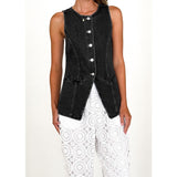 Women's top: amazon independent site cross-border fashion - vintage european & american style, round neck, sleeveless, cinched waist denim vest jacket for women