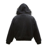 Unisex Down Jacket Winter Fur Collar Vintage Lamb Down Warm Padded Jacket