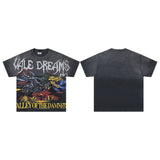Valley t-shirt men's short-sleeved street printing hot diamond washed cotton