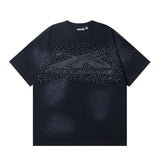 Men's short-sleeve t-shirt - washed print with hotfix rhinestones - premium cotton - high quality