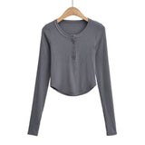 Women T-shirt Fall Women's Clothing Long Sleeve Collar Slim Fit Short Women's T-shirt
