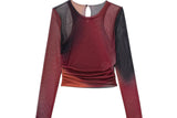 Women T-Shirt Autumn New Printed Silk Net Women's T-shirt Top