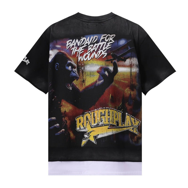 Rough play direct injection printing hot diamond washed pure cotton t-shirt g