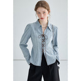 Women top independent station cross-border spring sense of design strappy long sleeves slit waist denim shirtoutwear women's clothing