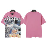 Men's youth t-shirt with rhinestone print, 100% cotton, american retro style