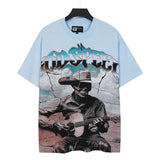 Men's youth t-shirt with rhinestone print, 100% cotton, american retro style