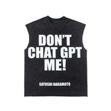 Hip hop tank top - american streetwear letter print, distressed washed vintage vest tee