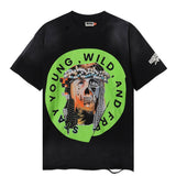 Rough play washed and hot-drilled pure cotton t-shirt g direct printing