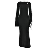 Women Dresses Sexy Strapless Long Sleeve Patchwork Slit Long Dress