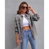 Women's european and american style mid-length frayed hem distressed denim jacket - autumn/winter long sleeve casual turn-down collar top