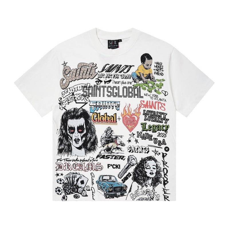 Men's t-shirt short sleeve hip hop printing g pure cotton printing hot diamond