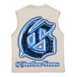 Hip hop tank top american high street retro washed heavy metal robot fluorescent dot printing washed vest vest