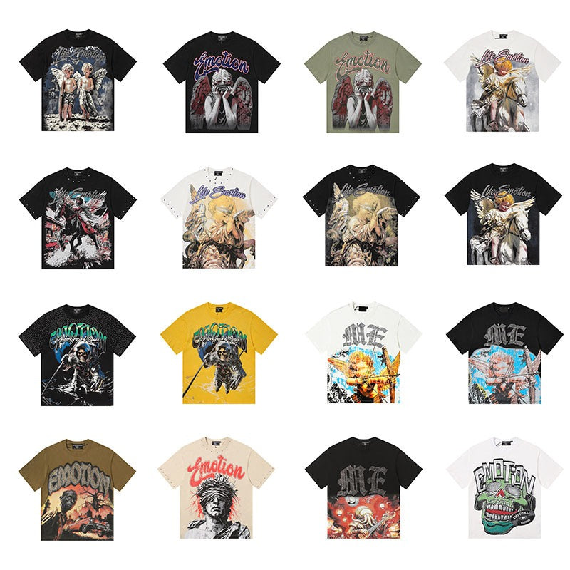 Mixed emotion cross-border t-shirt rhinestone printing g pure cotton printing