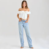 Women top cross-border annual export hot girl sexy one-line collar suspender frenchruffles buttoned waist slimming look small vest for women