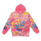 Hip-hop hoodie american style full print washed retro distressed holes dopamine color hoodie zipper hooded sweatshirt outwear