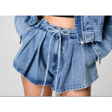 Women top cross-border export independent station annual workwear style denim outwear women's high waistlooseslimming lookshortsuit women