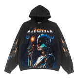 Hip-hop hoodie american rock street retro washed distressed flame robot west coast rap hooded sweatshirt