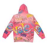 Hip-hop hoodie american style full print washed retro distressed holes dopamine color hoodie zipper hooded sweatshirt outwear