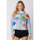Women's top: european and american style cross-border trade spring/summer multi-color 3d embellished denim jacket, long sleeve outerwear