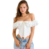 Women top cross-border annual export hot girl sexy one-line collar suspender frenchruffles buttoned waist slimming look small vest for women