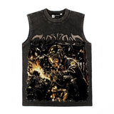 Hip hop tank top american high street retro hip hop street welding motorcycle mechanical style printing vest sweatshirt
