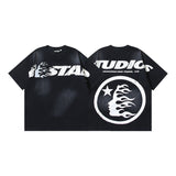 Men's short-sleeve t-shirt - washed print with hotfix rhinestones - premium cotton - high quality