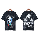 Men's short-sleeve t-shirt - washed print with hotfix rhinestones - premium cotton - high quality