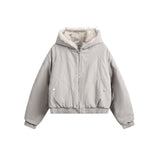 Unisex Down Jacket Winter Fleece Vintage Thermal Hooded Fur Collar Jacket