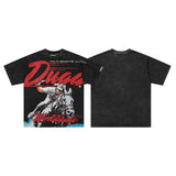 Washed american retro printed duaa pure cotton t-shirt