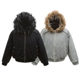 Unisex Down Jacket Winter Fur Collar Vintage Lamb Down Warm Padded Jacket