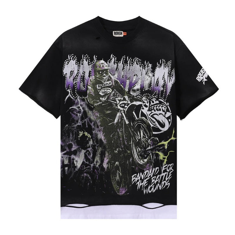 Rough play hot diamond direct spray printing pure cotton t-shirt