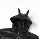 Unisex Down Jacket Doberman Devil Ears Leather Jacket Bread Cotton Jacket