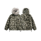 Unisex Down Jacket Men's Winter Camouflage Fur Collar Padded Jacket