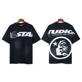 Men's short-sleeve t-shirt - washed print with hotfix rhinestones - premium cotton - high quality
