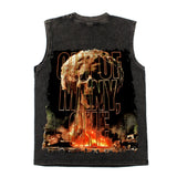 Hip hop tank top american high street skull hand full back letterprintingretro hip hop rock vest sleeveless t-shirt