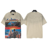 Godspeed t-shirt short-sleeved men's washed cotton printing hot diamond holes street clothing