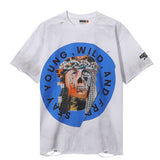 Rough play washed and hot-drilled pure cotton t-shirt g direct printing
