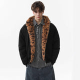 Unisex Down Jacket Winter Fleece Cotton Jacket Tiger Pattern Fur Collar Jacket