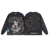 Men's long-sleeve t-shirt - washed print tee - 100% cotton