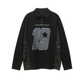 Unisex long-sleeved shirt autum camouflage patchworkpolo shirt
