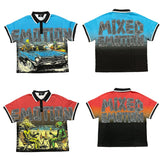 Mixed Emotion T-Shirt polo shirt lapel mesh casual loose short sleeves