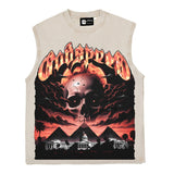 Hip hop tank top american street retro dark clouds skull washed old trendyloose waistcoat vest sweatshirt